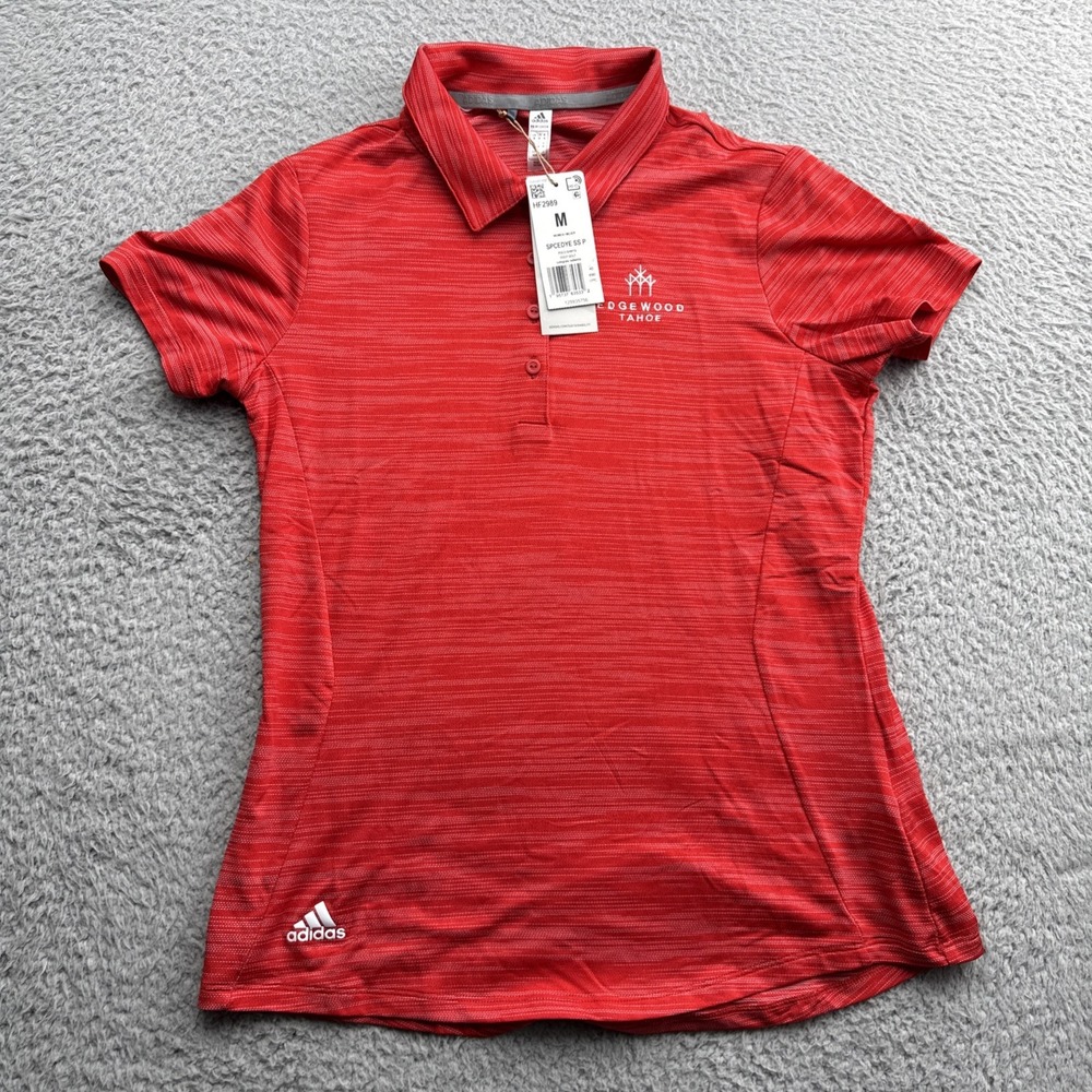 Adidas Golf Polo Shirt Womens Medium Red NEW Edgewood Tahoe Logo HF2989